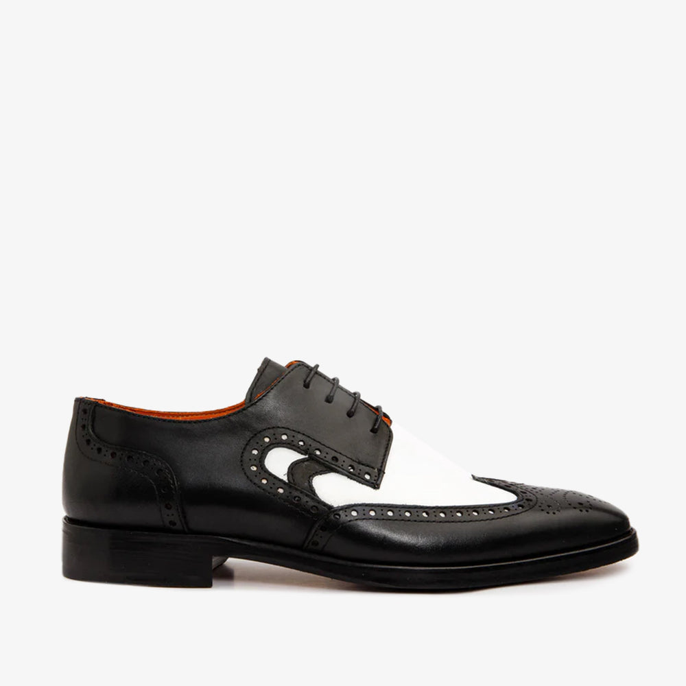 The Neiva Black White Wingtip Semi Brogue Derby Shoe