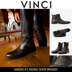 The Rand Black Leather Double Buckle Brogue Boot with a Zipper