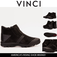 The Montreal Suede Black Leather Casual Zip-Up Ankle Boot