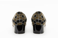 The Doha Gold Black Glitter Leather Block Pump Shoe