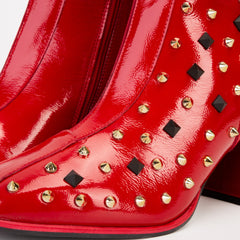 The Infanta Red Leather Block Heel Boot