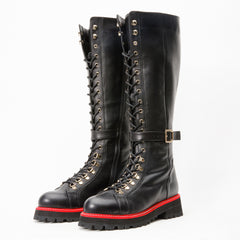 The Istinye Black Leather Knee High Lace-Up Boot Limited Edition