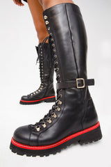 The Istinye Black Leather Knee High Lace-Up Boot Limited Edition