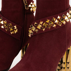 The Metal Burgundy Suede Leather Block Heel Boot