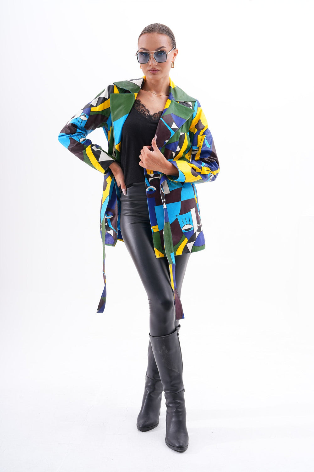 Sienna Abstract Art Leather Jacket – Blue Green Edition