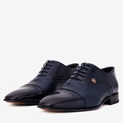 The Rockwell Handmade Navy Blue Leather Cap Toe Oxford Shoe