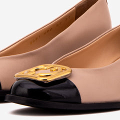 The Selene Beige Black Leather Wedge Heel Shoe
