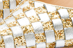 The Saks Tory Gold Silver Handwoven Leather Pump Shoe