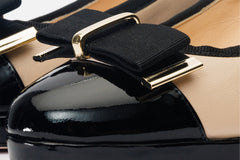 The Fano Beige Leather Cap Toe Block Heel Pump Shoe