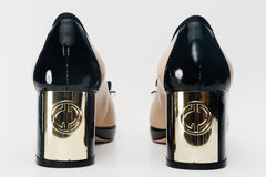 The Fano Beige Leather Cap Toe Block Heel Pump Shoe