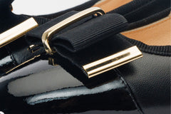 The Fano Black Leather Cap Toe Block Heel Pump Shoe
