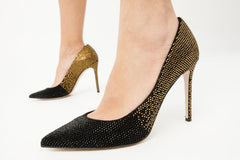 The Bago Black Gold Glitter Leather Pump Shoe