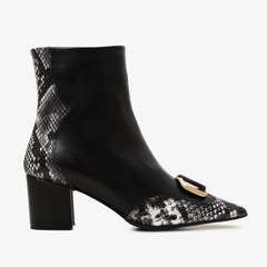 The Gray Black White Leather Block Heel Boot