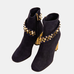 The Metal Navy Suede Leather Block Heel Boot