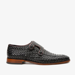 The Turan Black Woven Double Monk Strap Dress Shoe