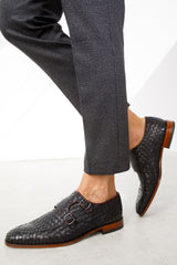 The Turan Black Woven Double Monk Strap Dress Shoe