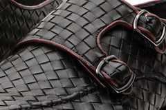 The Turan Black Woven Double Monk Strap Dress Shoe