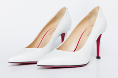 The Ege White Leather Pump Fuchsia Sole Shoe