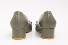The Delhi Green Leather Block Heel Pump Shoe