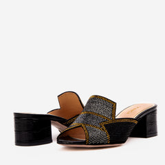The Magnolia Black Glitter Leather Sandal