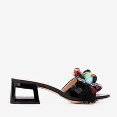 The Vigo Black Leather Block Heel Sandal
