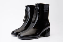 The Tackle Black Patent Leather Block Heel Boot