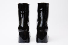The Tackle Black Patent Leather Block Heel Boot