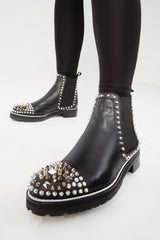 The Vuvulane Black Spike Leather Ankle Boot