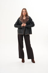 The Zurich Double-Breasted Brown Shearling Collar Leather Jacket