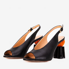 The Cimla Pumpkin Heel Black Leather Sandal