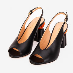 The Cimla Pumpkin Heel Black Leather Sandal