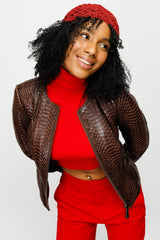 The Mekke Pythn Skin Brown Leather Jacket