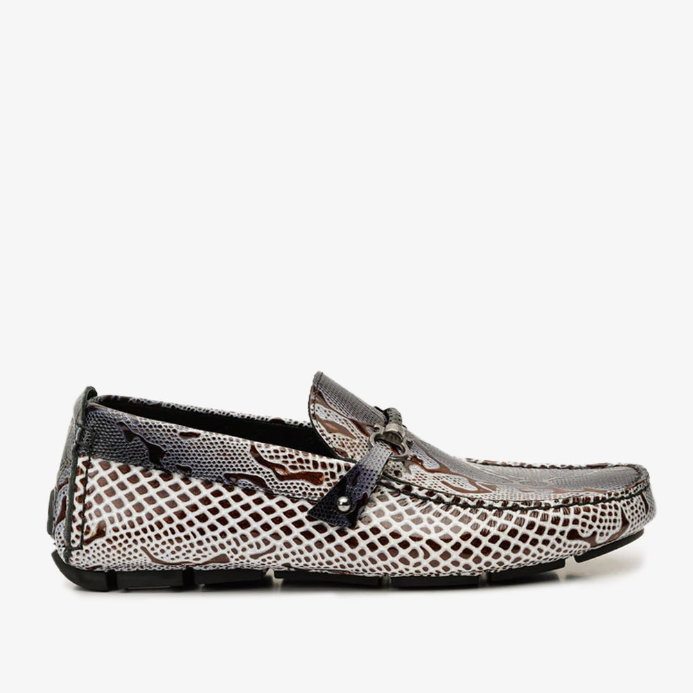 Bologna Black White Bit Drive Loafer Shoe