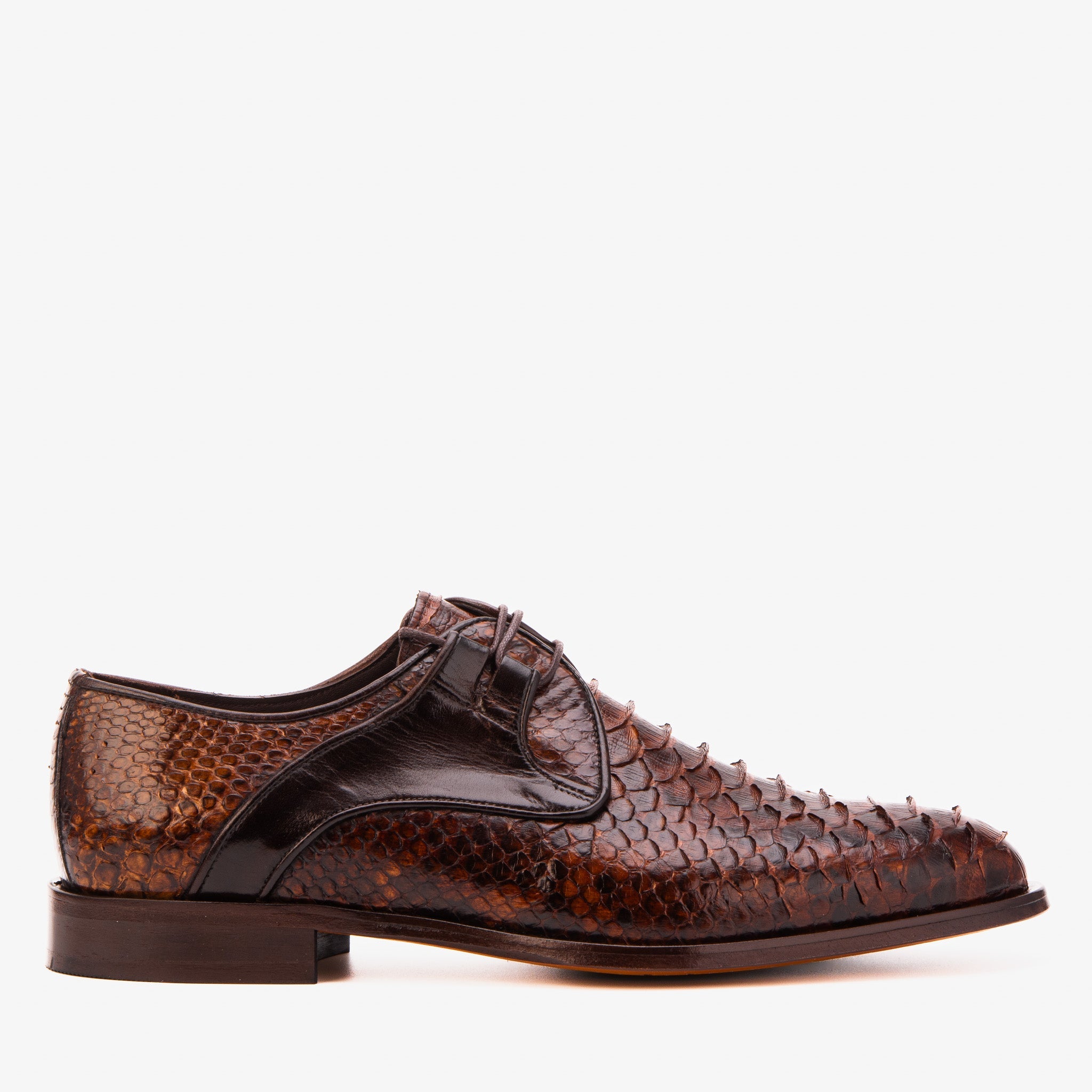 The Valmont Tan Python Leather Derby Shoe