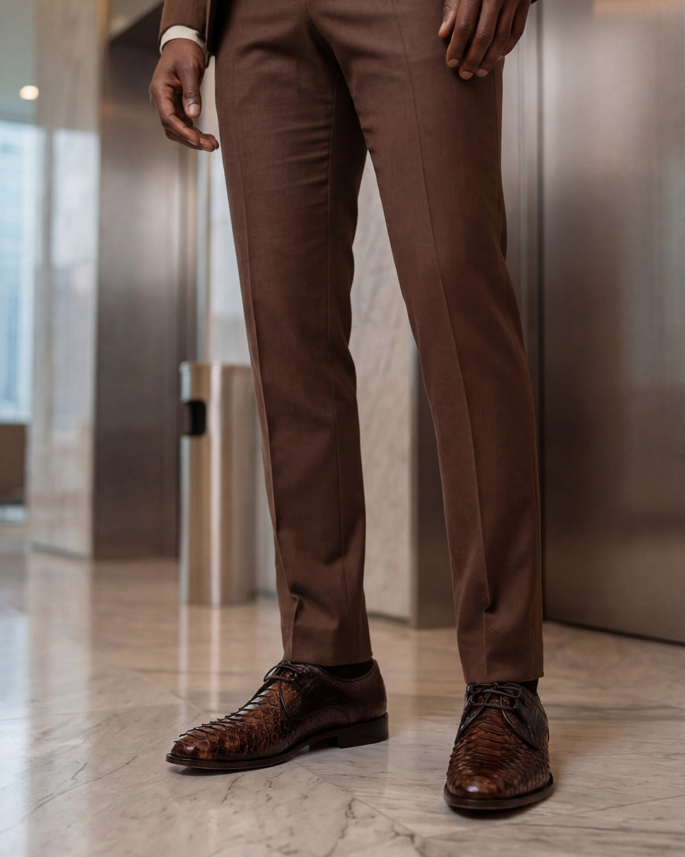 The Valmont Tan Python Leather Derby Shoe