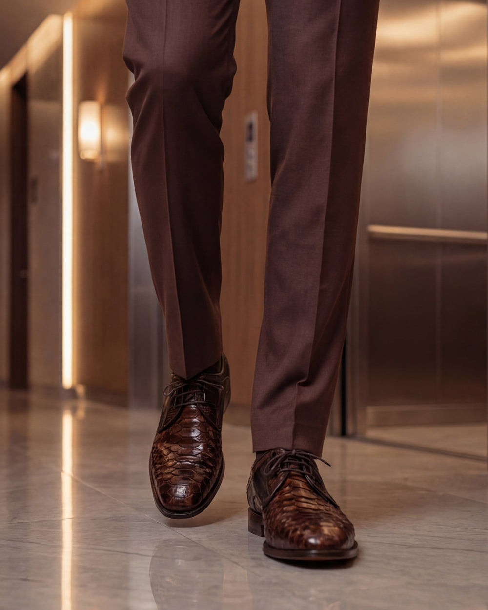 The Valmont Tan Python Leather Derby Shoe