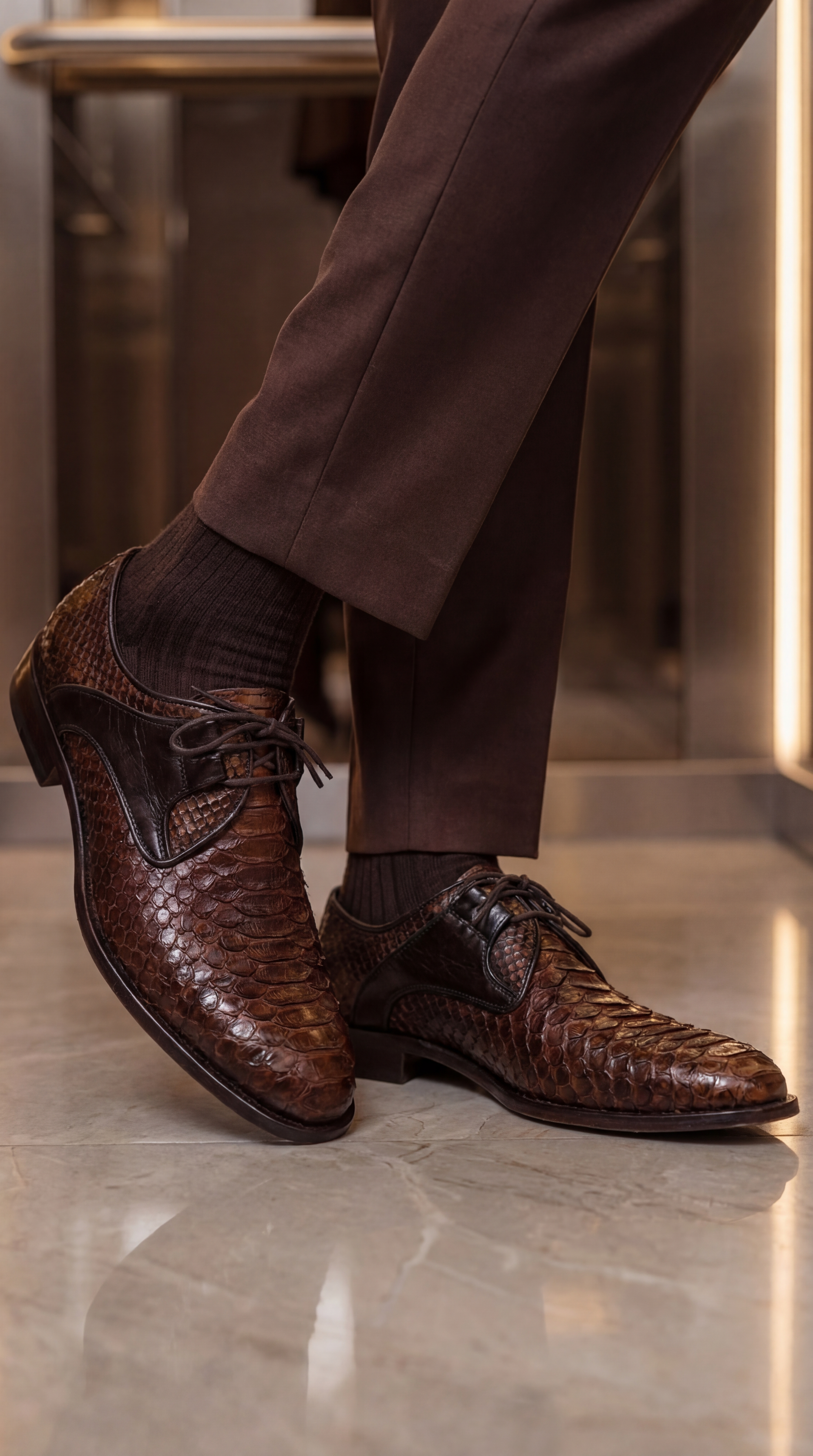 The Valmont Tan Python Leather Derby Shoe