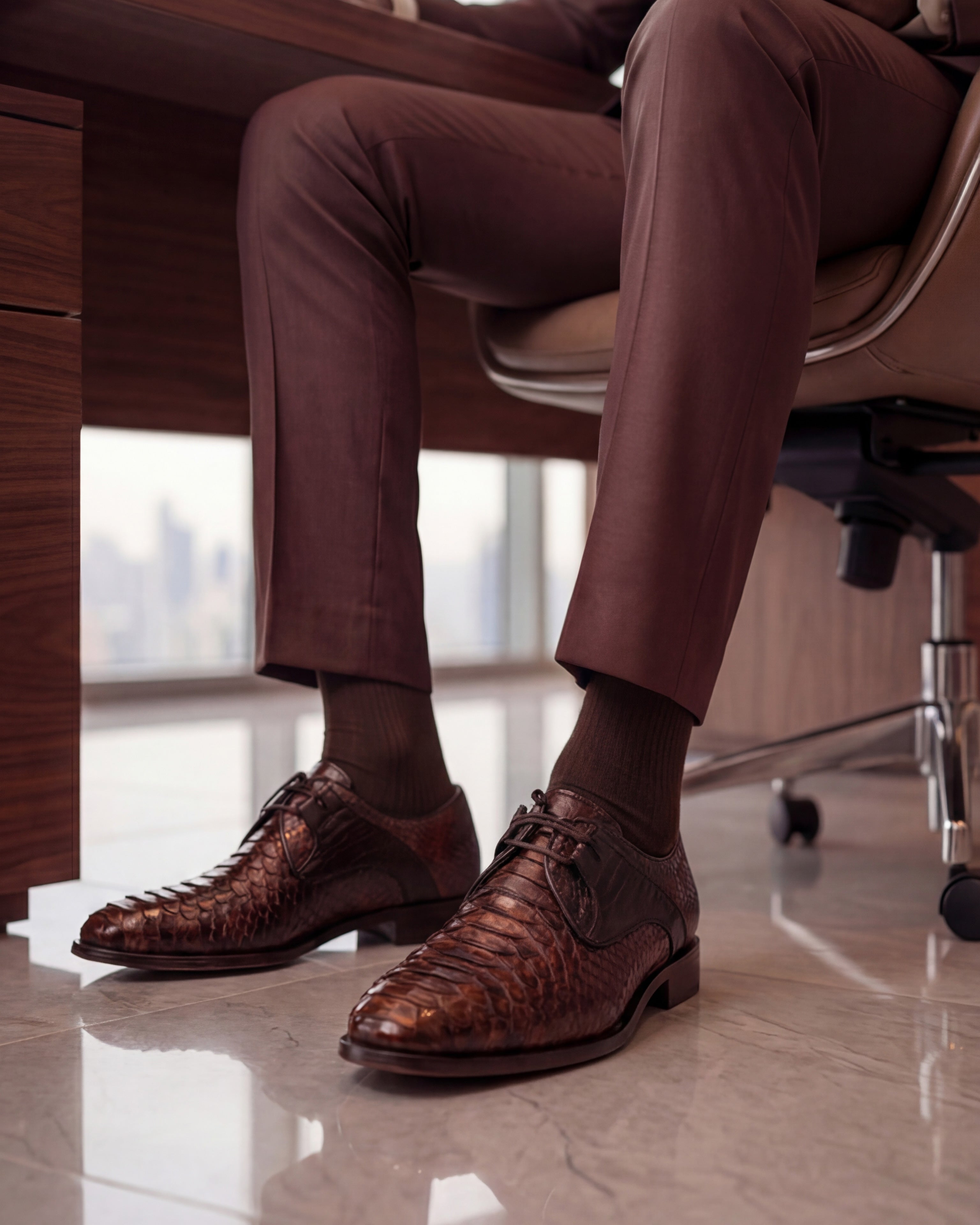 The Valmont Tan Python Leather Derby Shoe