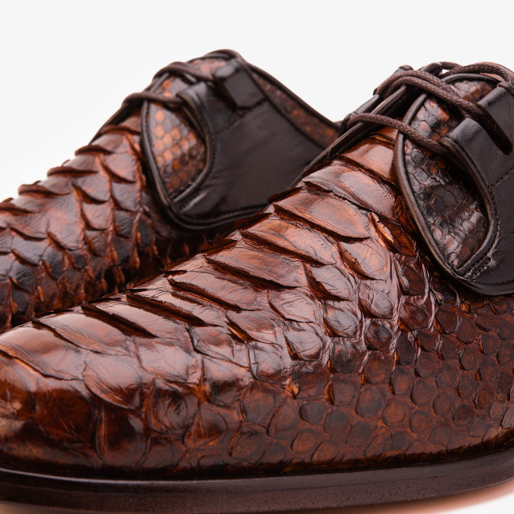 The Valmont Tan Python Leather Derby Shoe