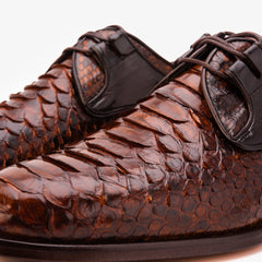 The Valmont Tan Python Leather Derby Shoe