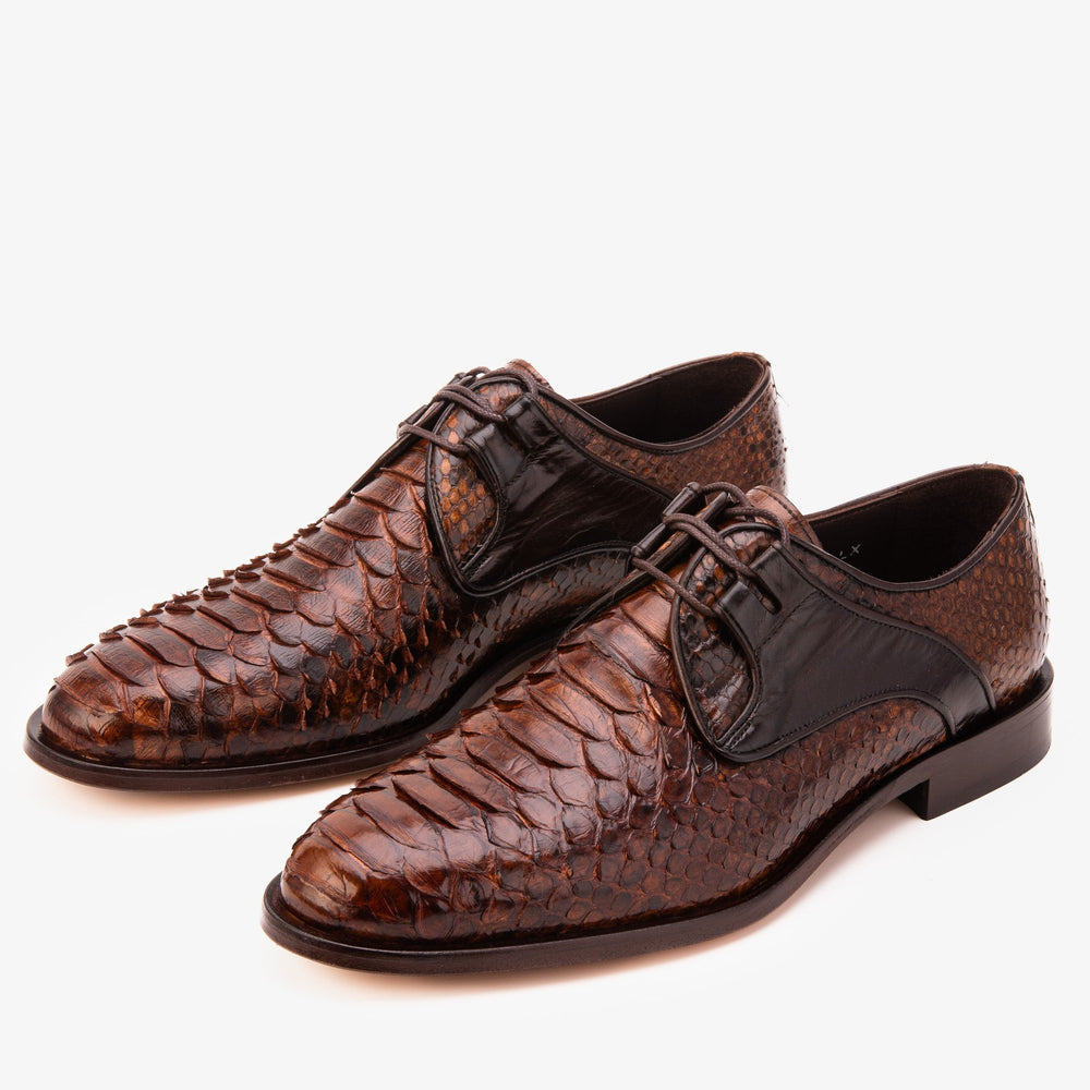 The Valmont Tan Python Leather Derby Shoe