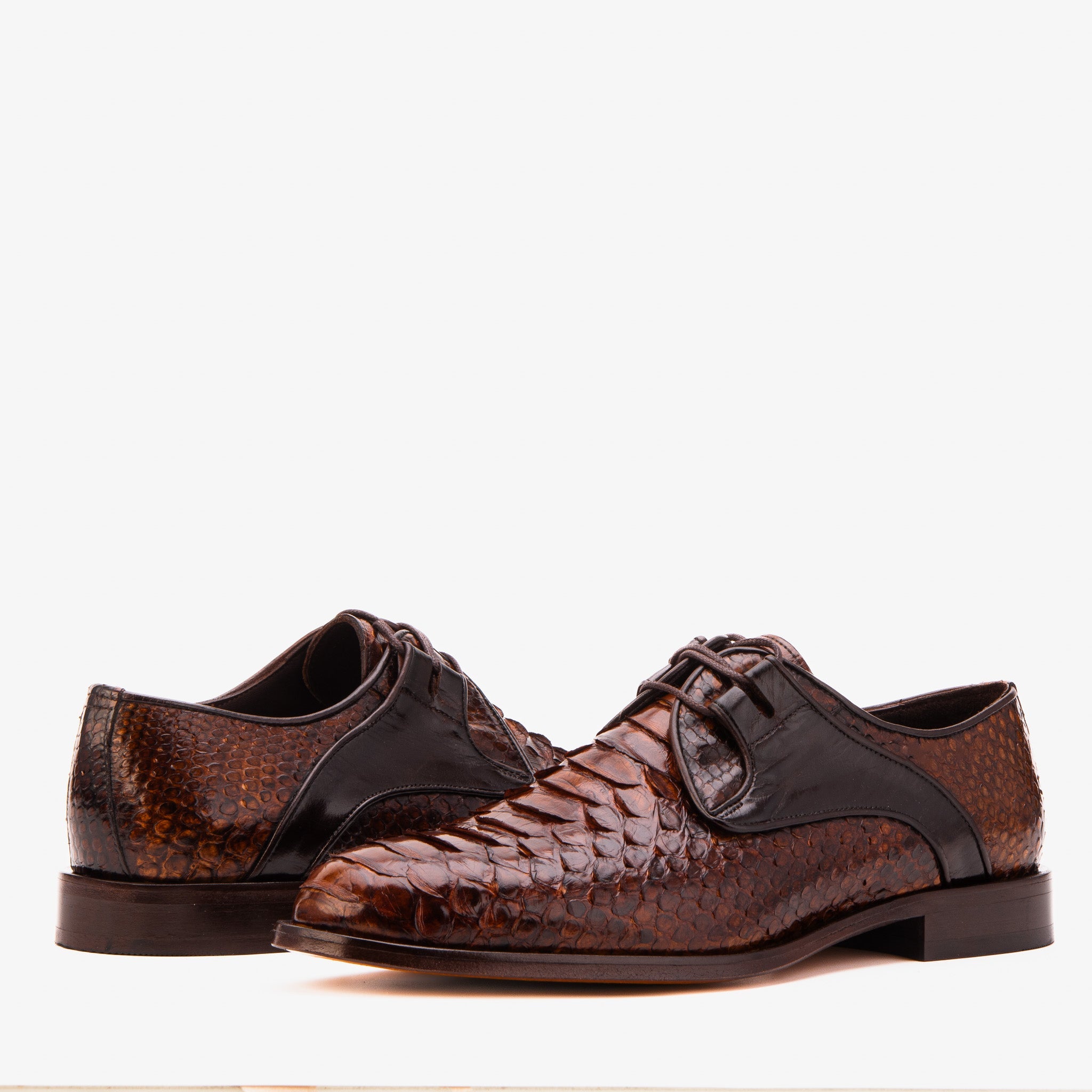 The Valmont Tan Python Leather Derby Shoe
