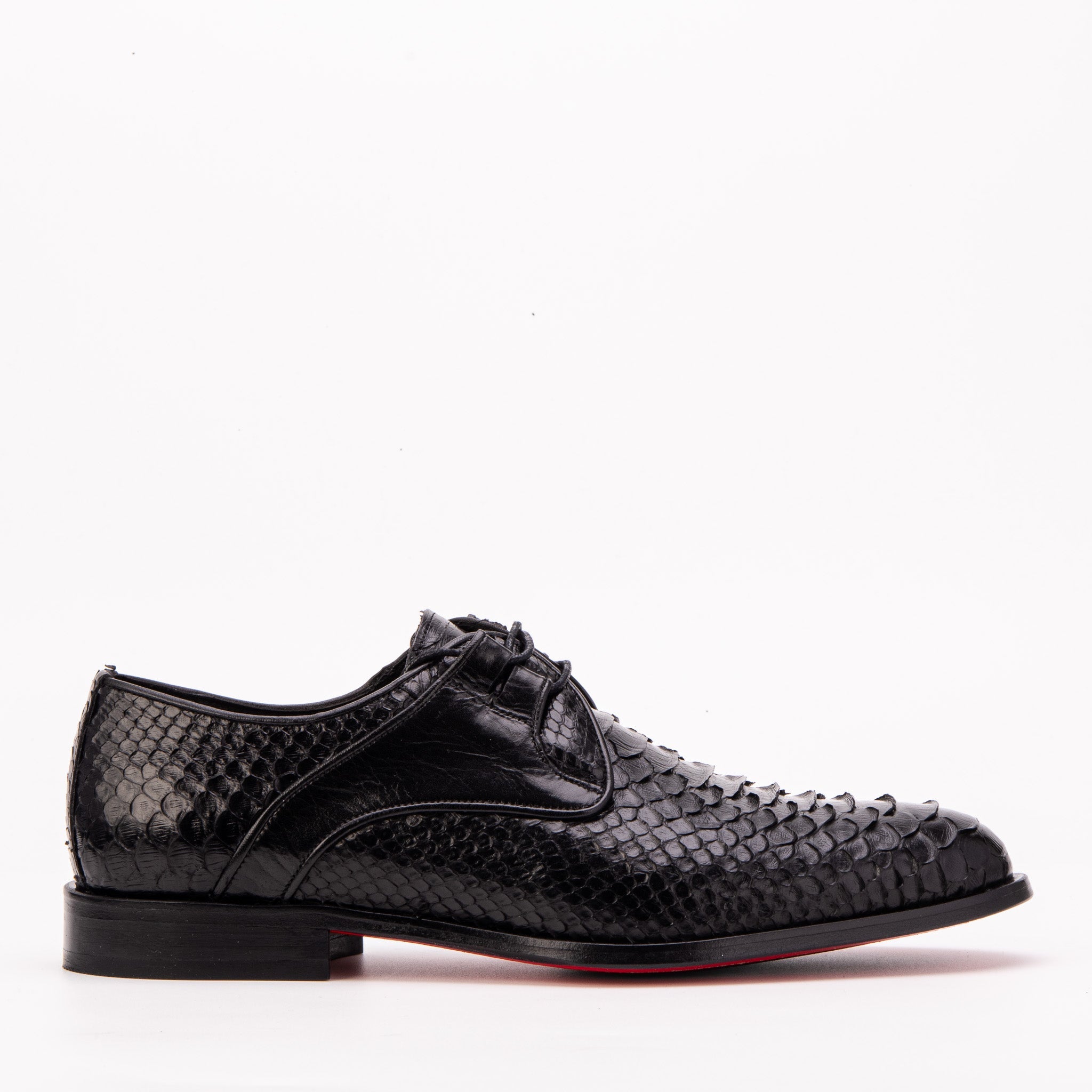 The Valmont Black Python Leather Derby Shoe