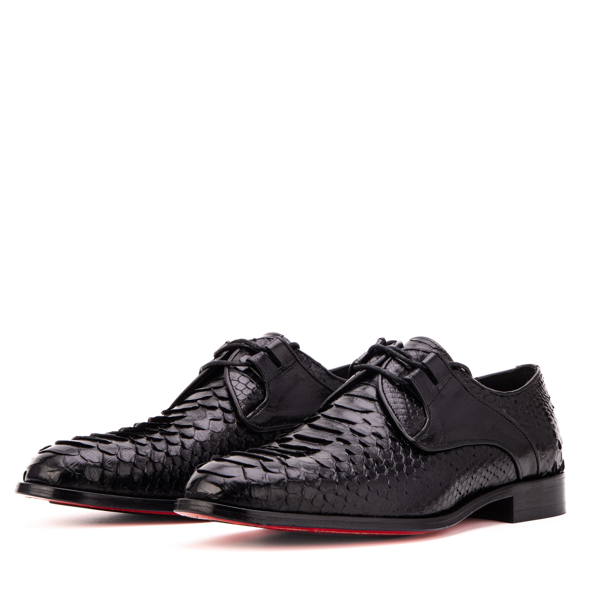 The Valmont Black Python Leather Derby Shoe