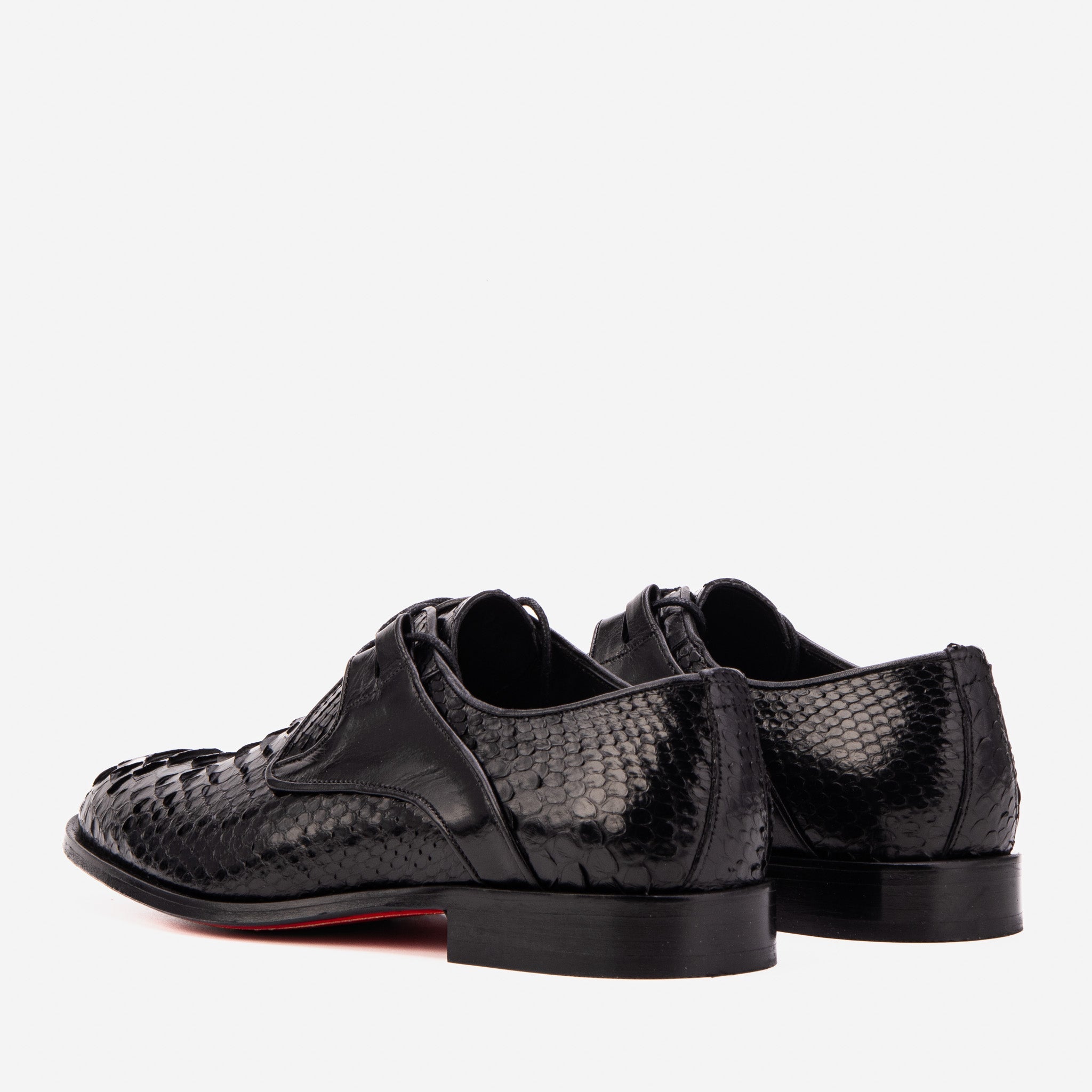 The Valmont Black Python Leather Derby Shoe