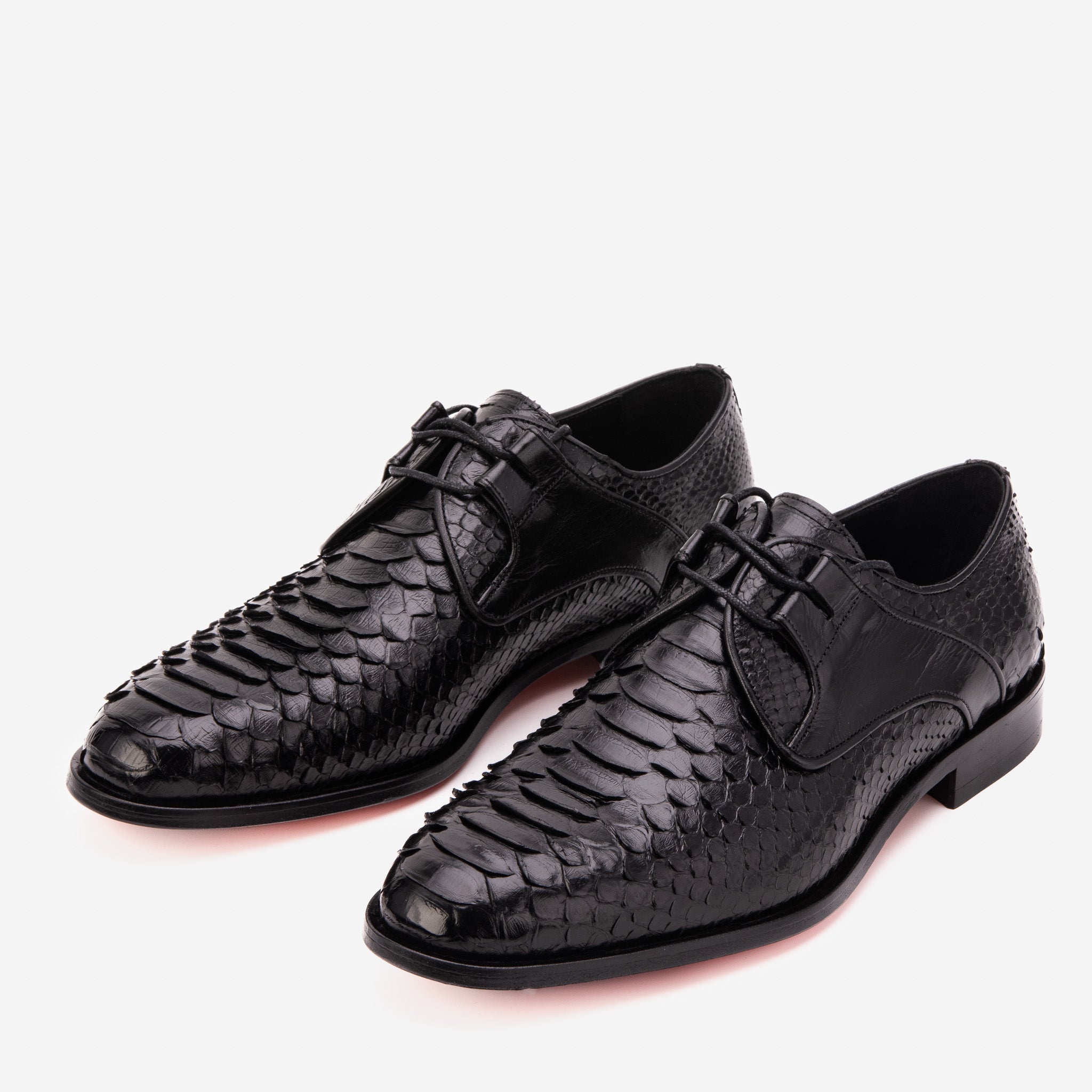 The Valmont Black Python Leather Derby Shoe