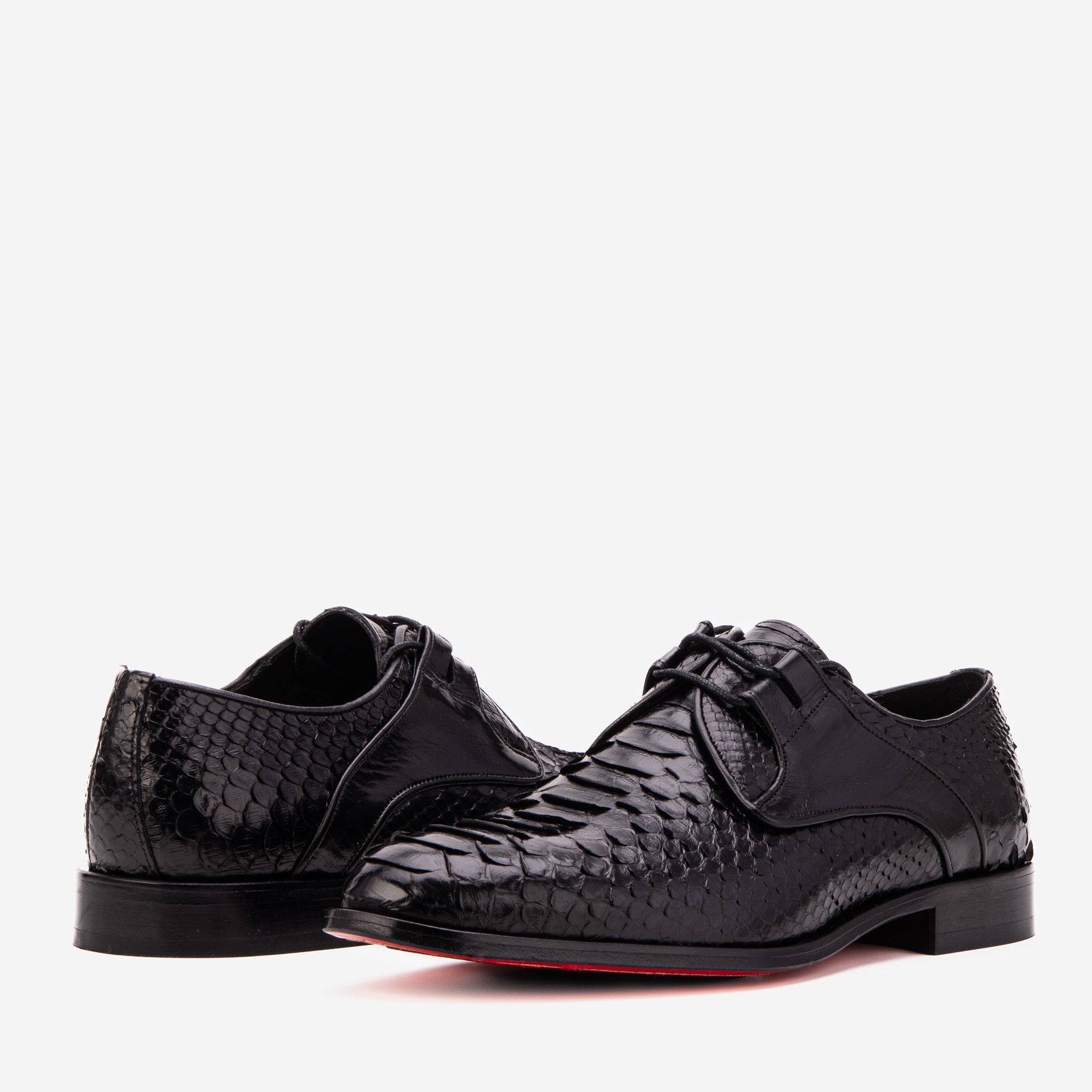 The Valmont Black Python Leather Derby Shoe