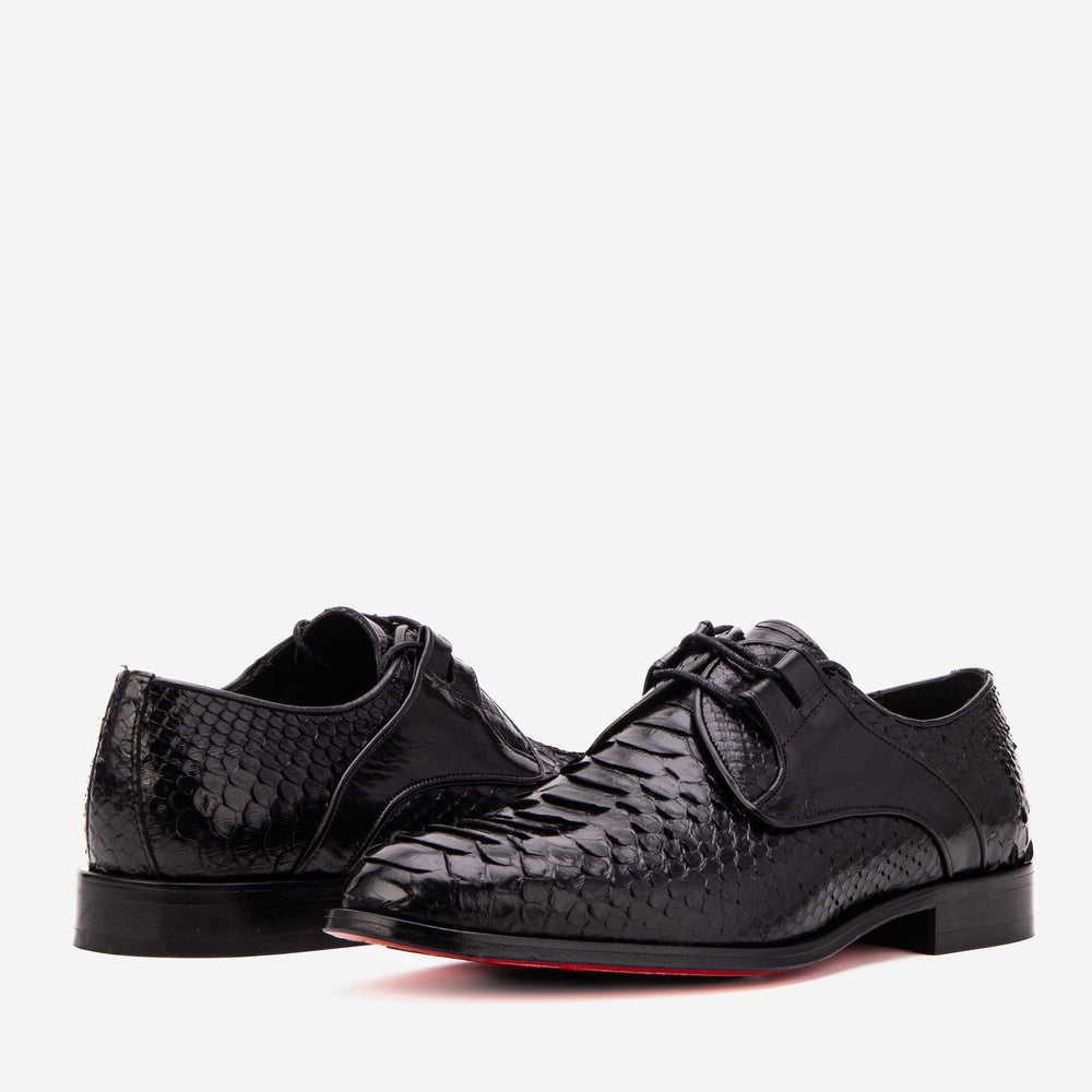 The Valmont Black Python Leather Derby Shoe
