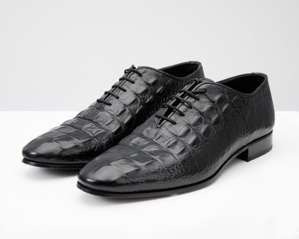 The Randor Black Crocodile Leather Oxford Shoe