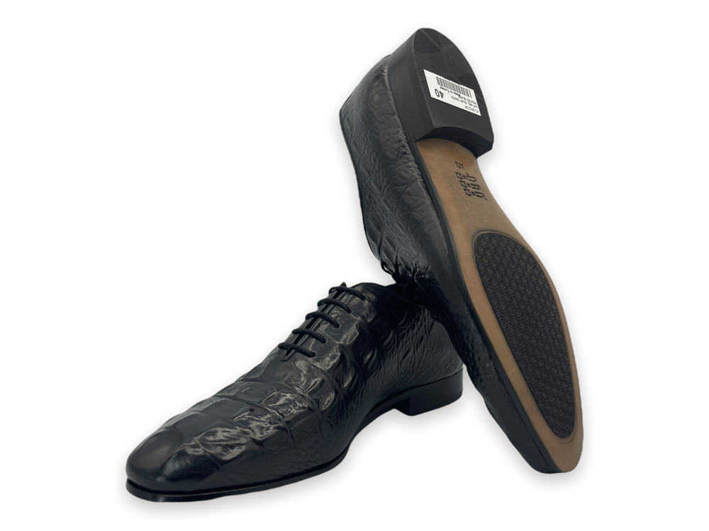 The Randor Black Crocodile Leather Oxford Shoe